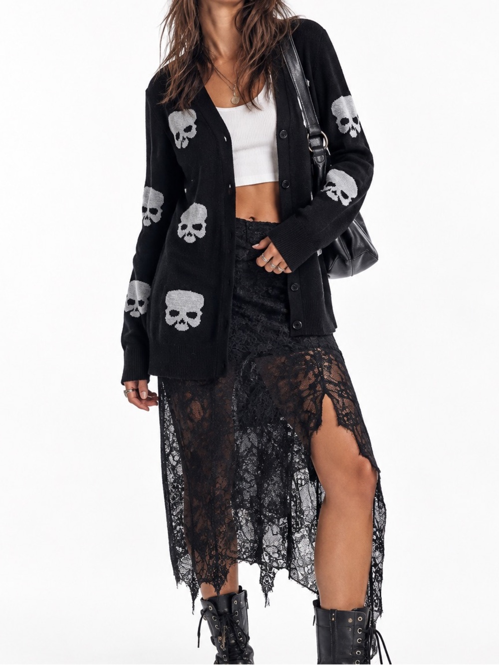 POL 100% Cotton Skull Cardigan Medium